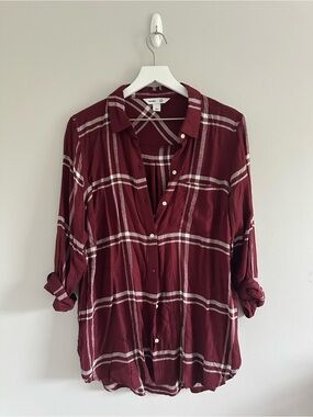 Old Navy Burgundy & White Button Down Flannel Size L